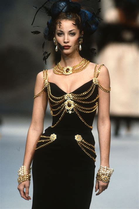 chanel 1992 black dress|90s Chanel chain dress.